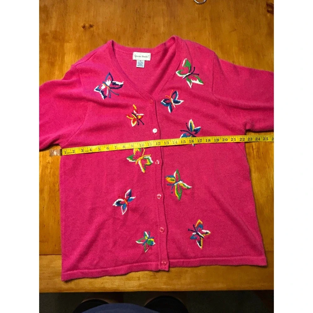 Graver Studio Y2K 3 Piece Set Butterfly Cardigan Shirt Skirt Pink Teal Fairy XL